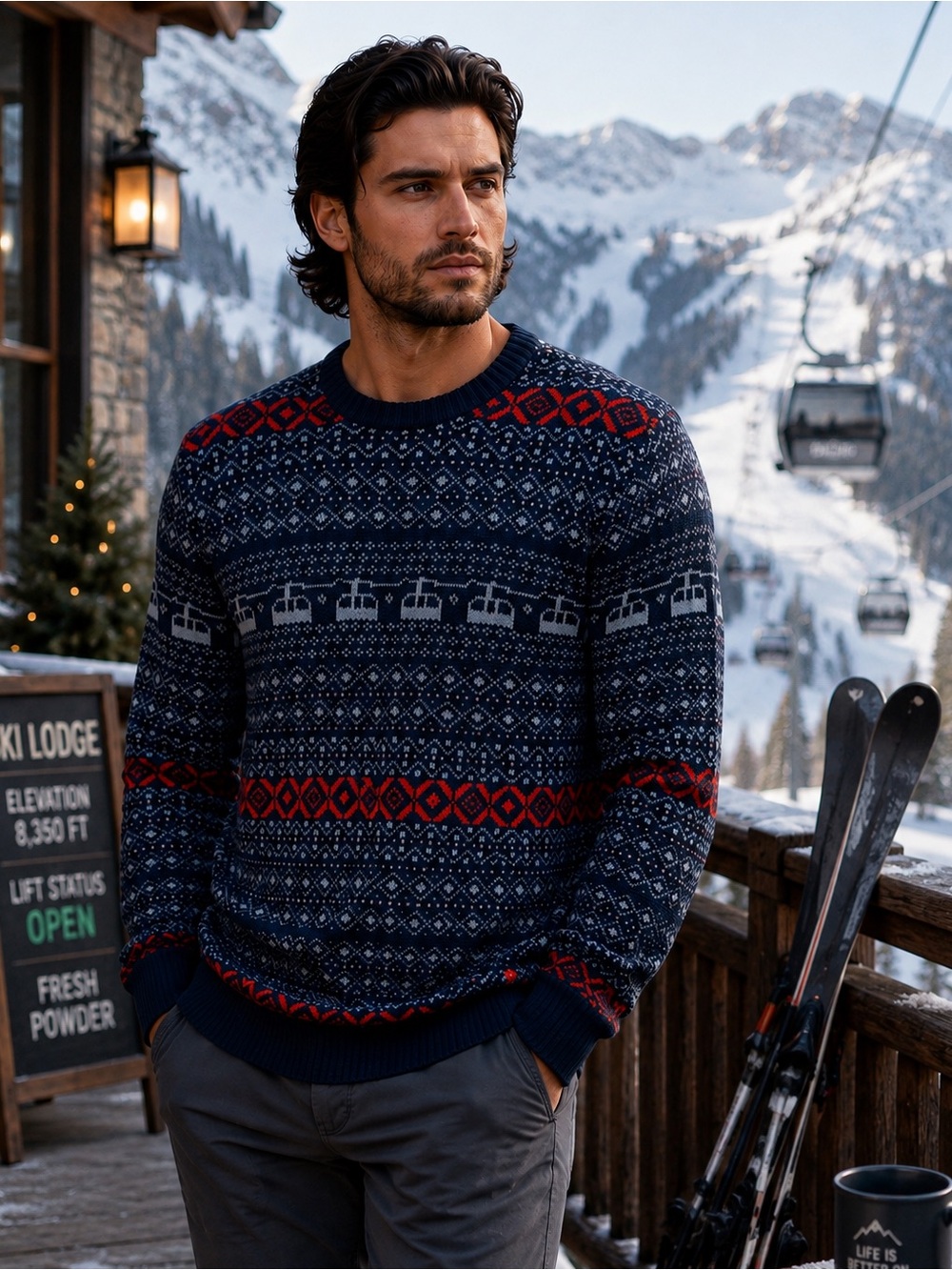 Original Penguin by Munsingwear Ski Lift Sweater Navy Wool Blend Men’s Medium